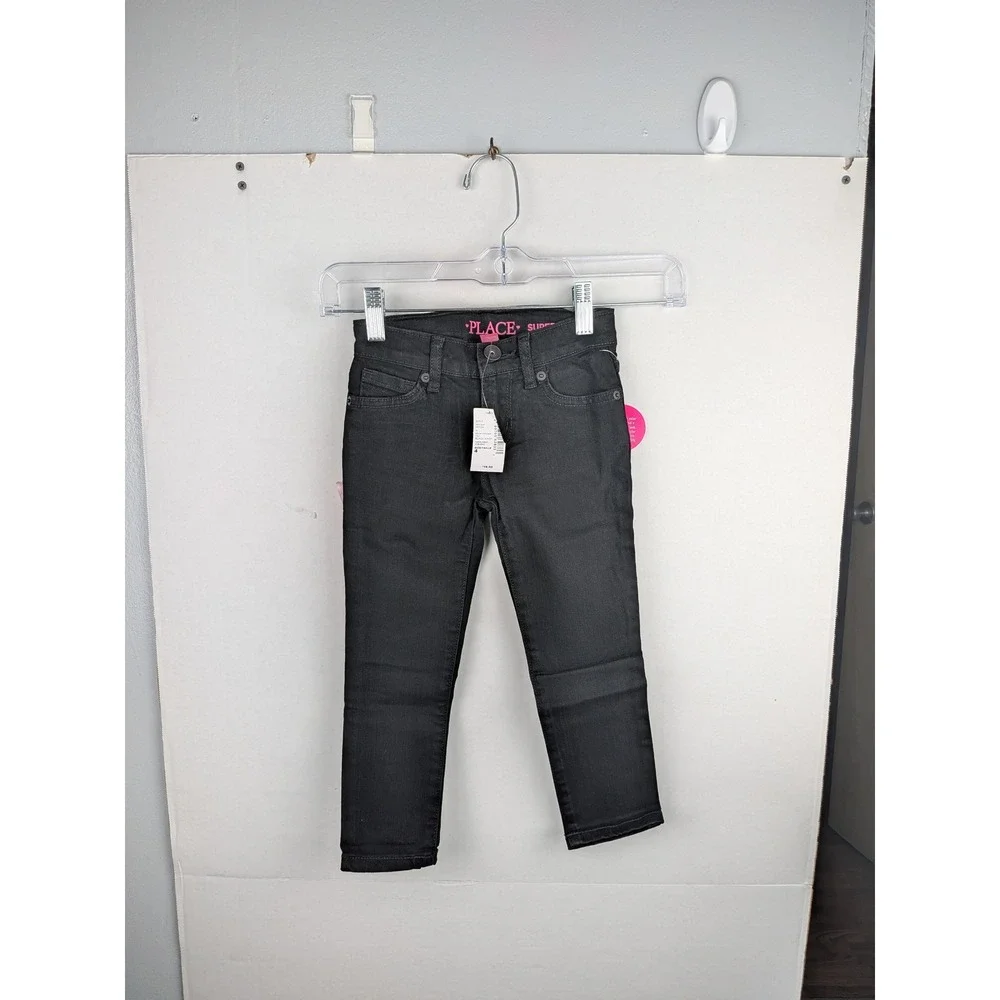 The Childrens Place Girls Super Skinny Jeans Black Denim Size 4 NWT